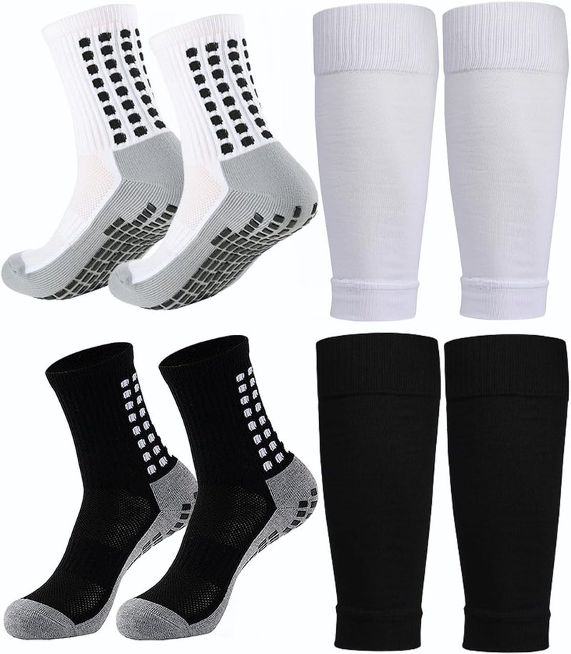KMOLY 1 Set Soccer Grip Socks,Shin Guard Sleeves for Football Basketball for Men and Women Black/White One Size - Image 1